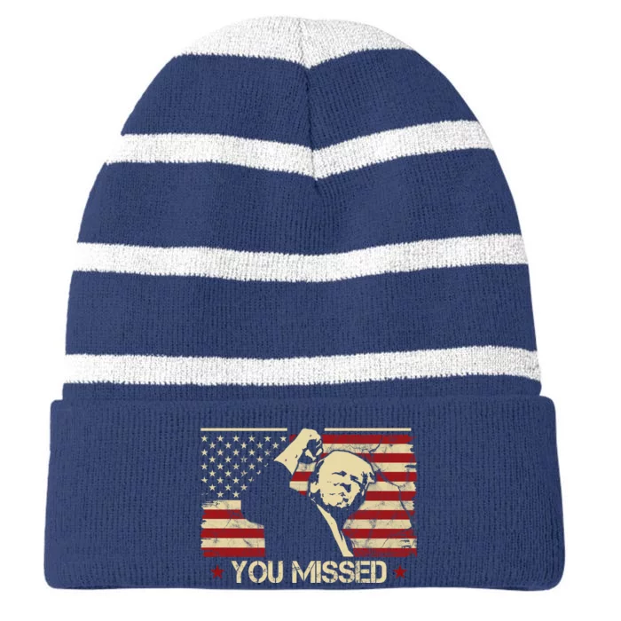 Donald Trump You Missed Funny Trump Usa 2024 Striped Beanie with Solid Band