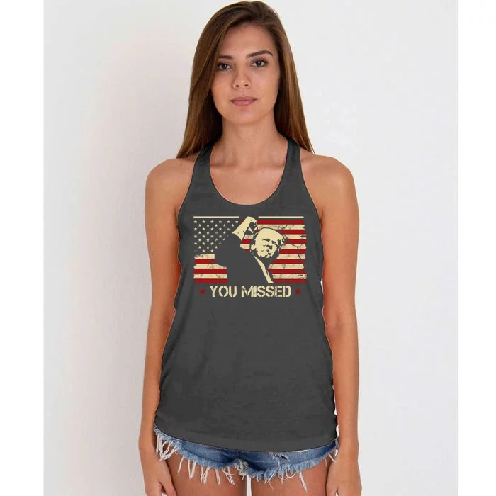 Donald Trump You Missed Vintage Usa Flag Election Women's Knotted Racerback Tank