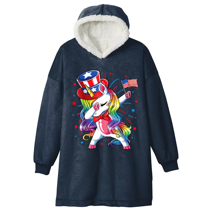 Dabbing Unicorn 4th Of July Women American Hooded Wearable Blanket