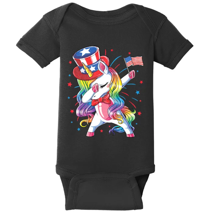 Dabbing Unicorn 4th Of July Uncle Sam American Flag Baby Bodysuit