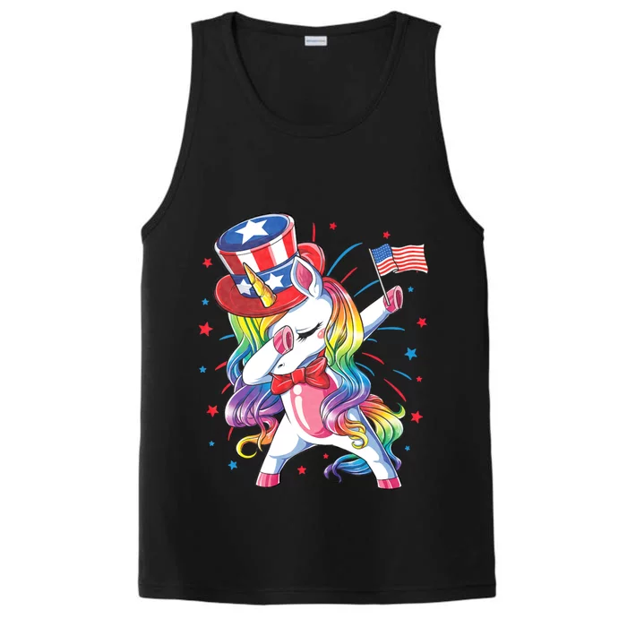 Dabbing Unicorn 4th Of July Uncle Sam American Flag Performance Tank