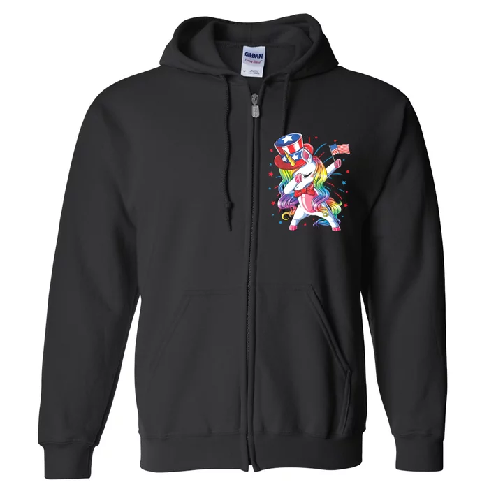 Dabbing Unicorn 4th Of July Uncle Sam American Flag Full Zip Hoodie