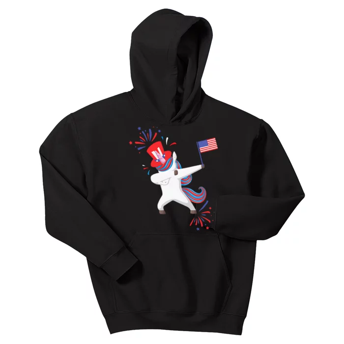 Dabbing Unicorn 4th Of July Uncle Sam American Flag Kids Hoodie