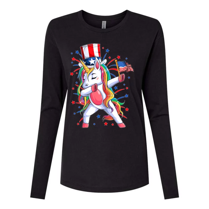 Dabbing Unicorn 4th Of July American Flag Gift Womens Cotton Relaxed Long Sleeve T-Shirt