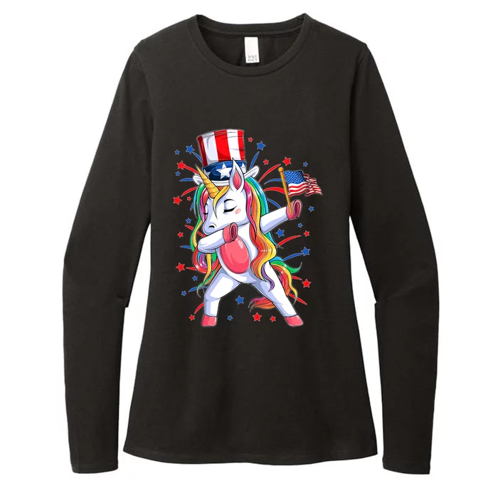 Dabbing Unicorn 4th Of July American Flag Gift Womens CVC Long Sleeve Shirt