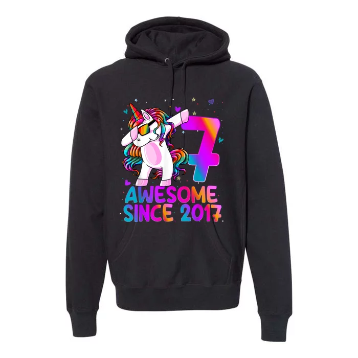 Dabbing Unicorn 7 Year Old 7th Birthday Girl Unicorn Party Premium Hoodie