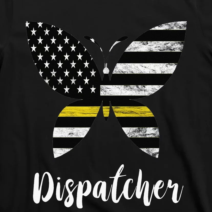 DIspatcher USA America Flag Butterfly Freedom 911 Operator T-Shirt