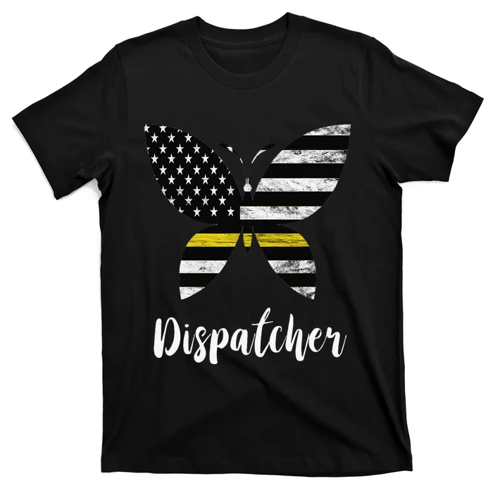 DIspatcher USA America Flag Butterfly Freedom 911 Operator T-Shirt