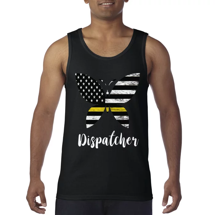 DIspatcher USA America Flag Butterfly Freedom 911 Operator Tank Top