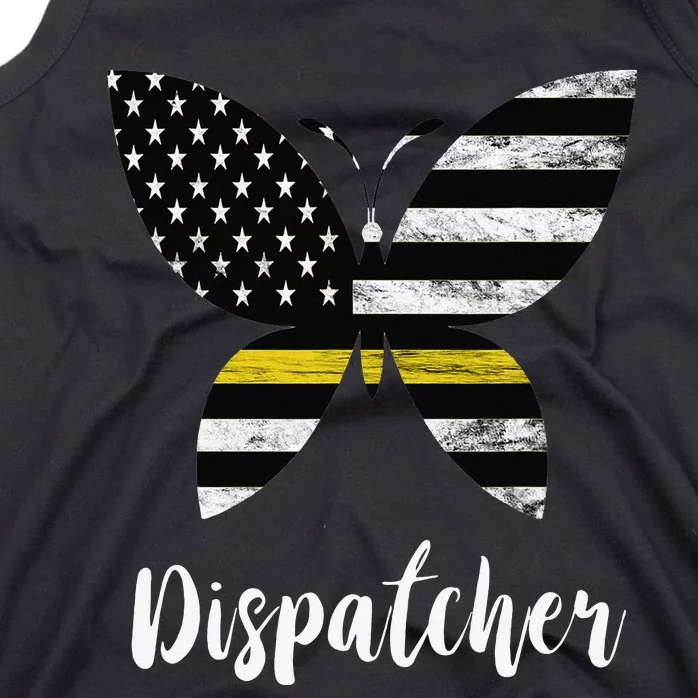 DIspatcher USA America Flag Butterfly Freedom 911 Operator Tank Top