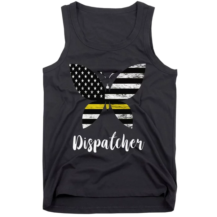 DIspatcher USA America Flag Butterfly Freedom 911 Operator Tank Top