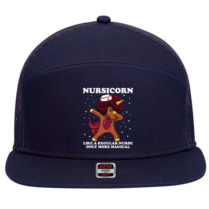 Dabbing Unicorn Afro Nursicorn Funny Black Nurse Gift Meaningful Gift 7 Panel Mesh Trucker Snapback Hat