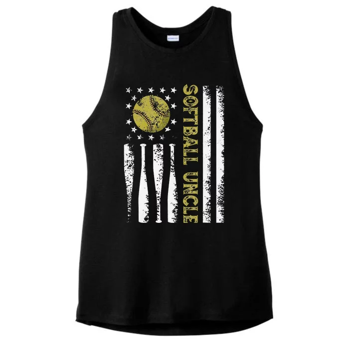 Distressed USA American Flag Softball Uncle Father's Day Ladies Tri-Blend Wicking Tank