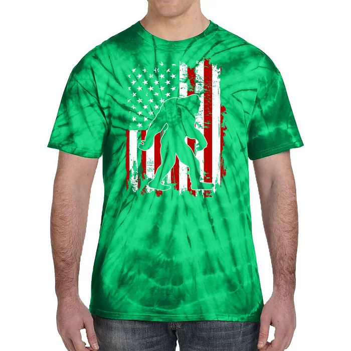 Distressed USA American Bigfoot Sasquatch Flag Tie-Dye T-Shirt