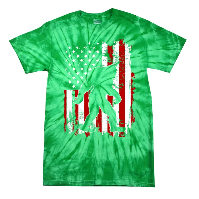 Distressed USA American Bigfoot Sasquatch Flag Tie-Dye T-Shirt