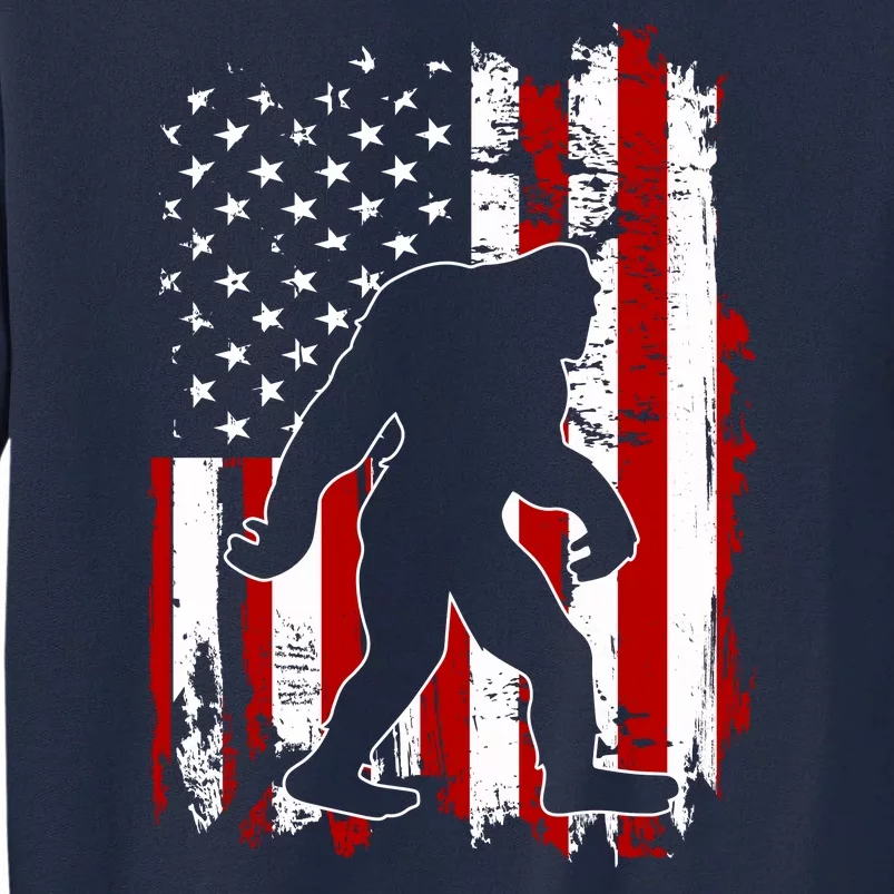 Distressed USA American Bigfoot Sasquatch Flag Tall Sweatshirt