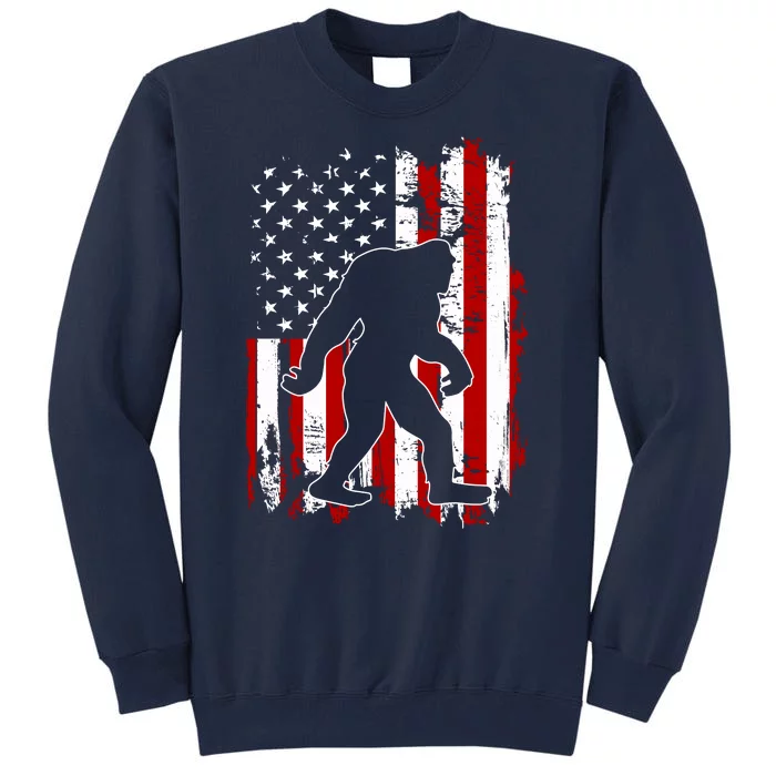 Distressed USA American Bigfoot Sasquatch Flag Tall Sweatshirt