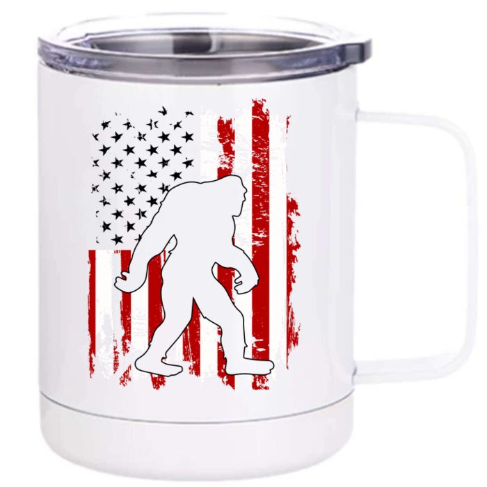 Distressed USA American Bigfoot Sasquatch Flag Front & Back 12oz Stainless Steel Tumbler Cup