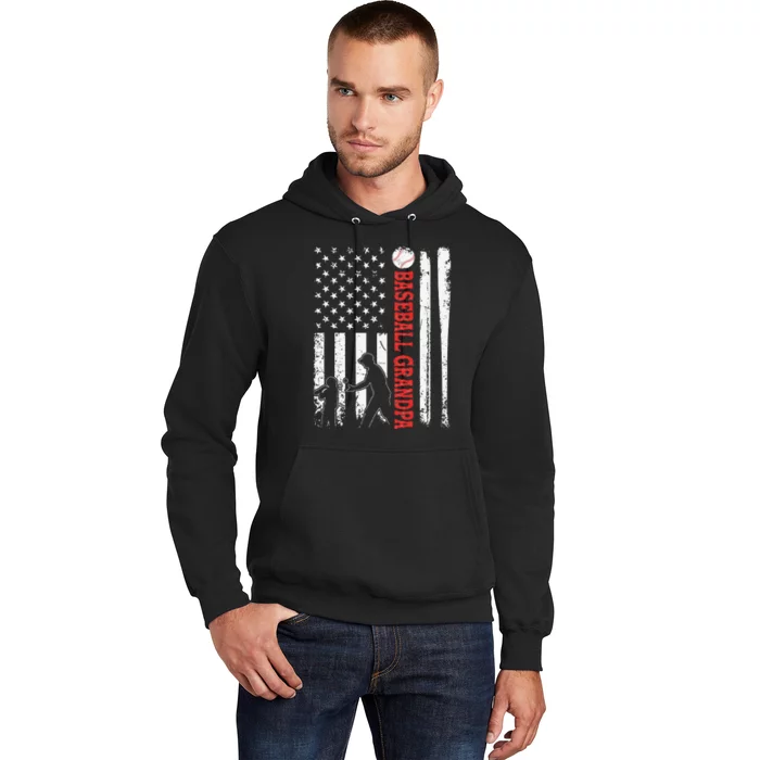 Distressed USA American Flag Baseball Grandpa Father's Day Hoodie