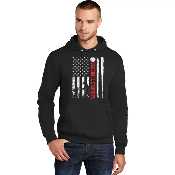 Distressed USA American Flag Baseball Grandpa Father's Day Tall Hoodie