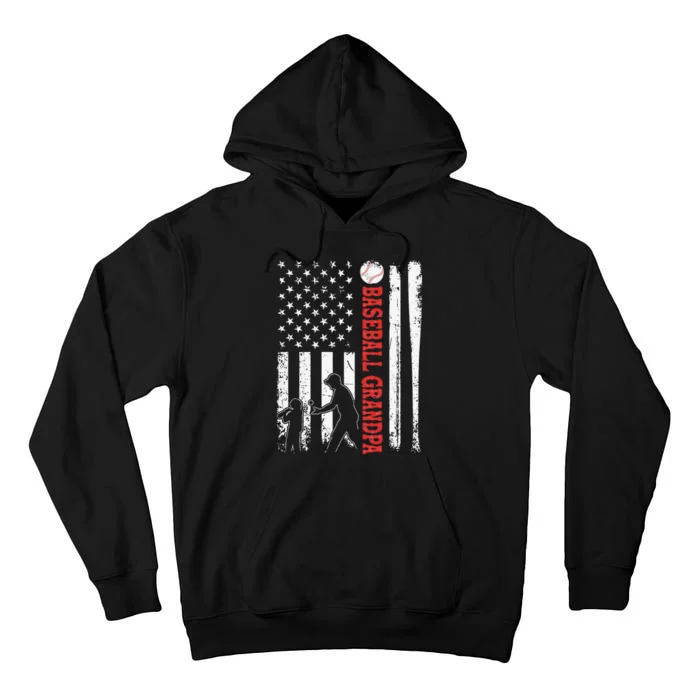 Distressed USA American Flag Baseball Grandpa Father's Day Tall Hoodie