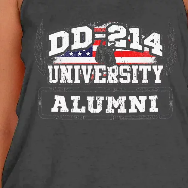 DD214 University Alumni Military Vet Retired Veteran Flag Women's Knotted Racerback Tank