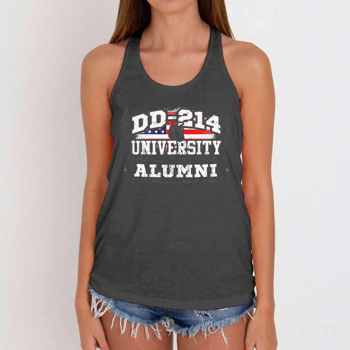 DD214 University Alumni Military Vet Retired Veteran Flag Women's Knotted Racerback Tank