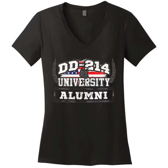 DD214 University Alumni Military Vet Retired Veteran Flag Women's V-Neck T-Shirt