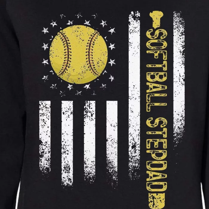 Distressed USA American Flag Softball Stepdad Fathers Day Womens California Wash Sweatshirt