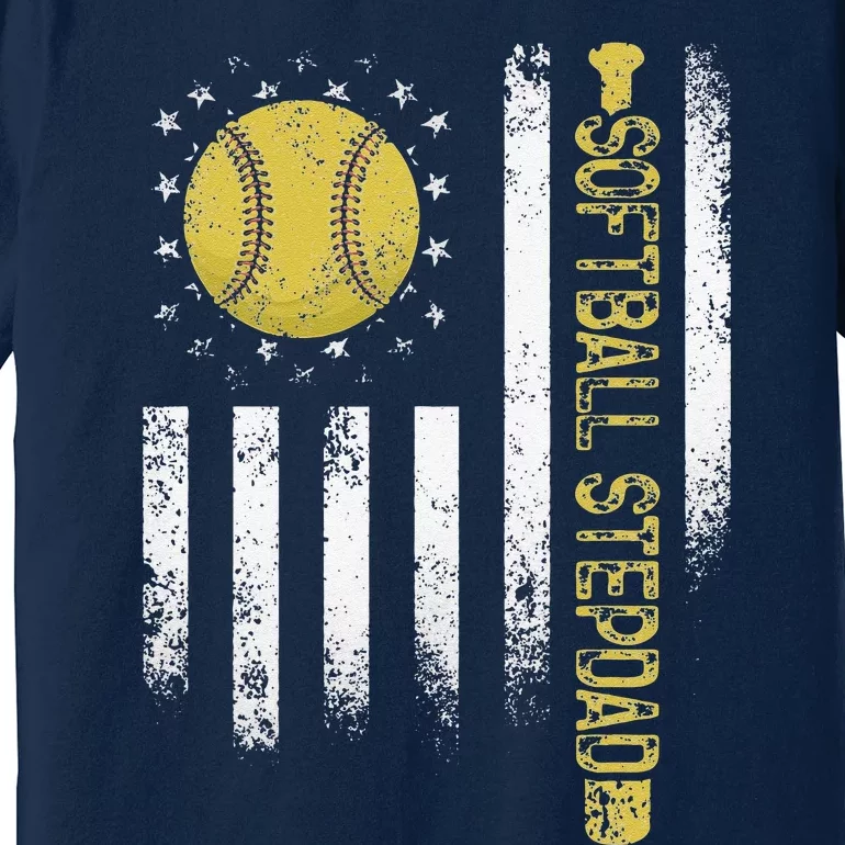 Distressed USA American Flag Softball Stepdad Fathers Day Premium T-Shirt