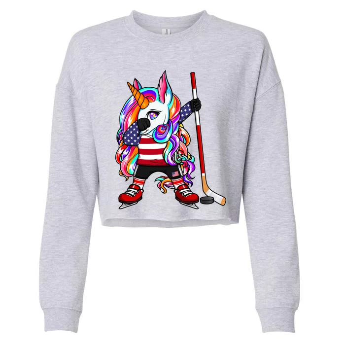 Dabbing Unicorn America Ice Hockey Fans Jersey Usa Flag Gift Cropped Pullover Crew