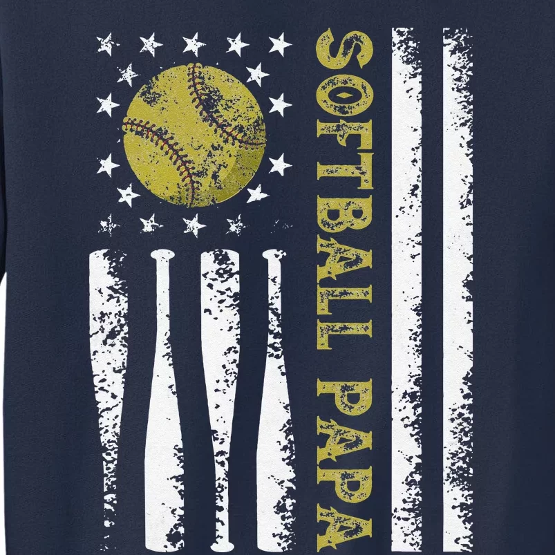 Distressed USA American Flag Softball Papa Father's Day Sweatshirt