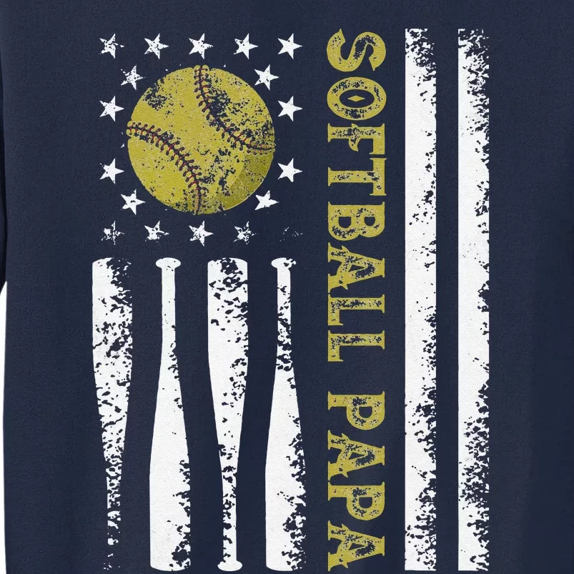 Distressed USA American Flag Softball Papa Father's Day Tall Sweatshirt