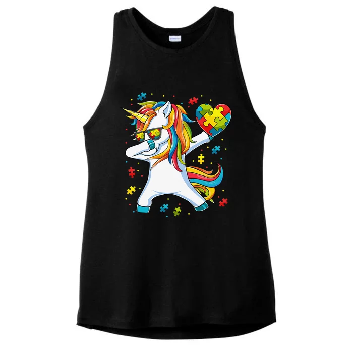 Dabbing Unicorn Autism Awareness Gift Ladies Tri-Blend Wicking Tank