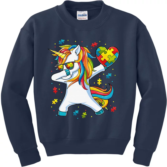 Dabbing Unicorn Autism Awareness Gift Kids Sweatshirt