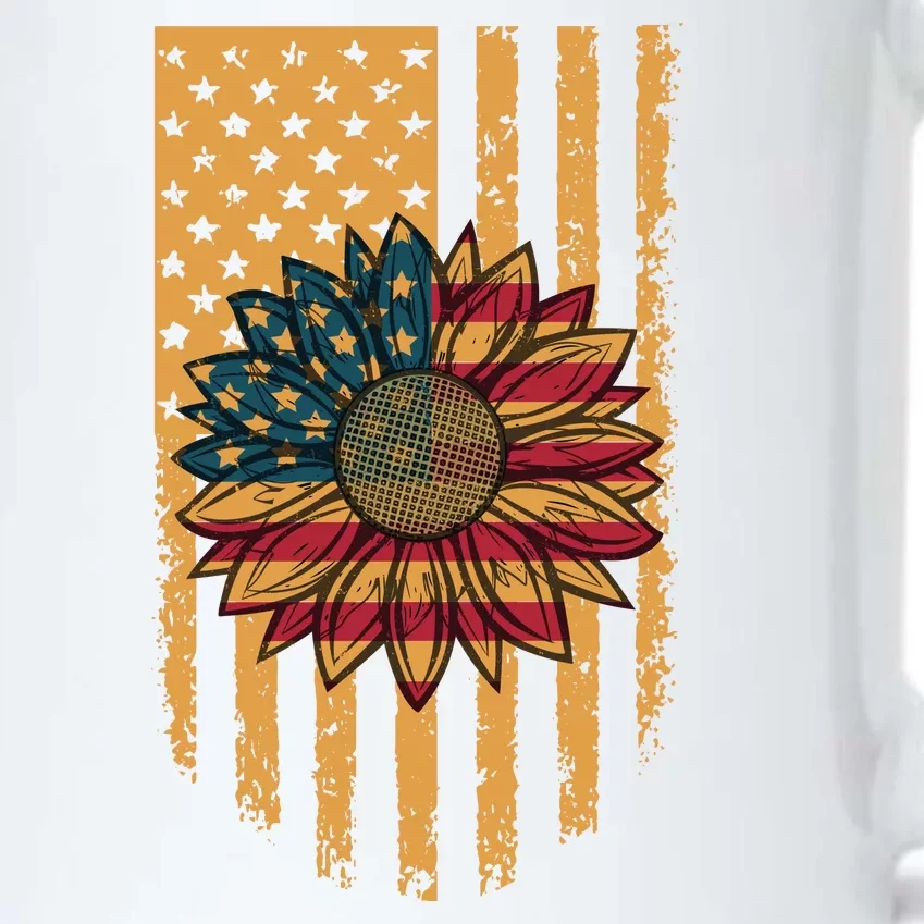 Distressed USA American Flag Sunflower Black Color Changing Mug