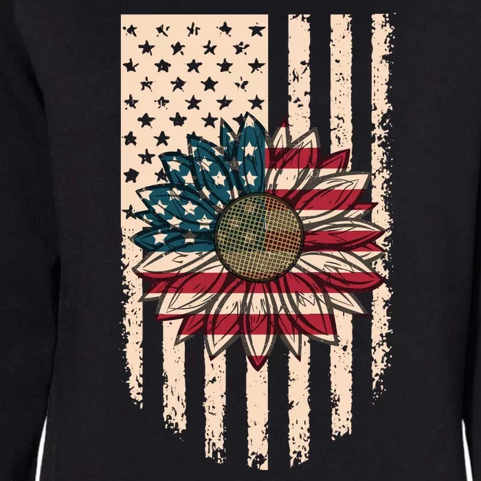 Distressed USA American Flag Sunflower Womens California Wash Sweatshirt