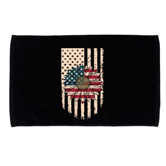 Distressed USA American Flag Sunflower Microfiber Hand Towel