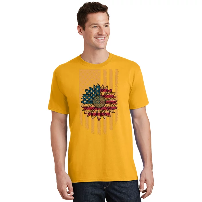 Distressed USA American Flag Sunflower T-Shirt