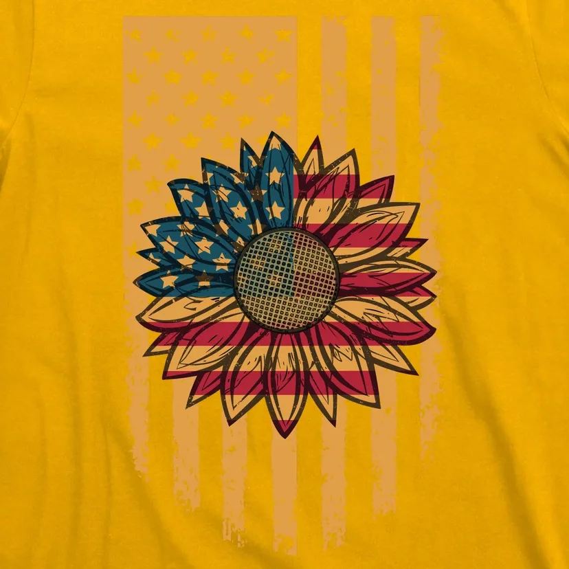 Distressed USA American Flag Sunflower T-Shirt