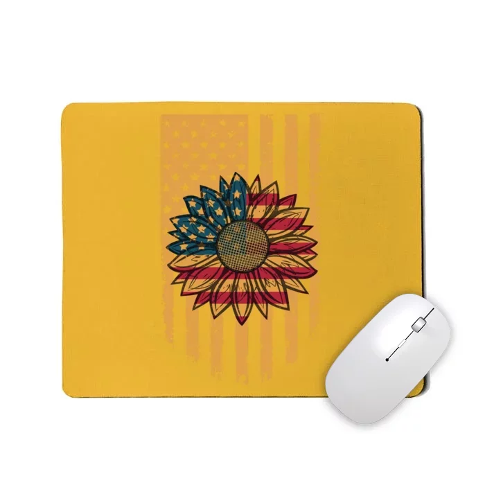 Distressed USA American Flag Sunflower Mousepad