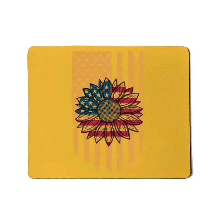 Distressed USA American Flag Sunflower Mousepad