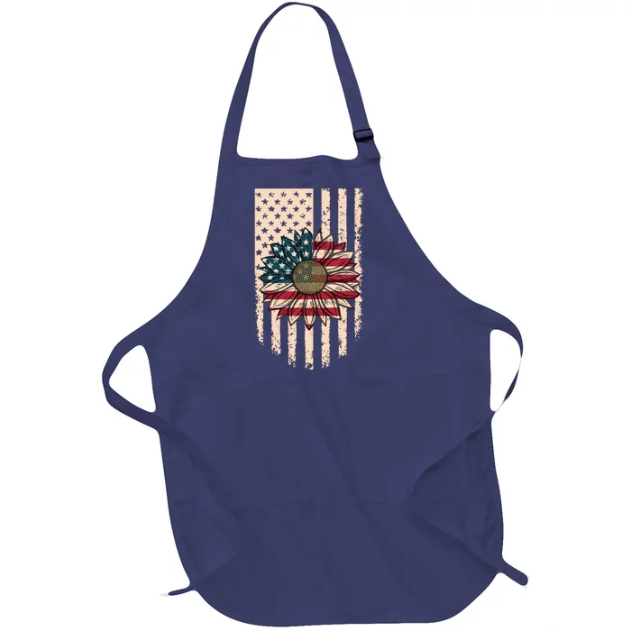 Distressed USA American Flag Sunflower Full-Length Apron With Pocket