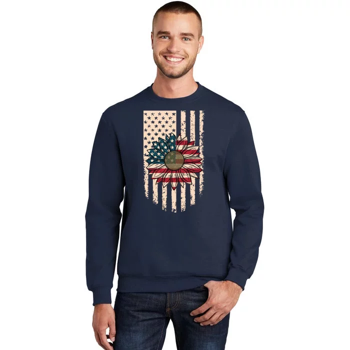 Distressed USA American Flag Sunflower Sweatshirt