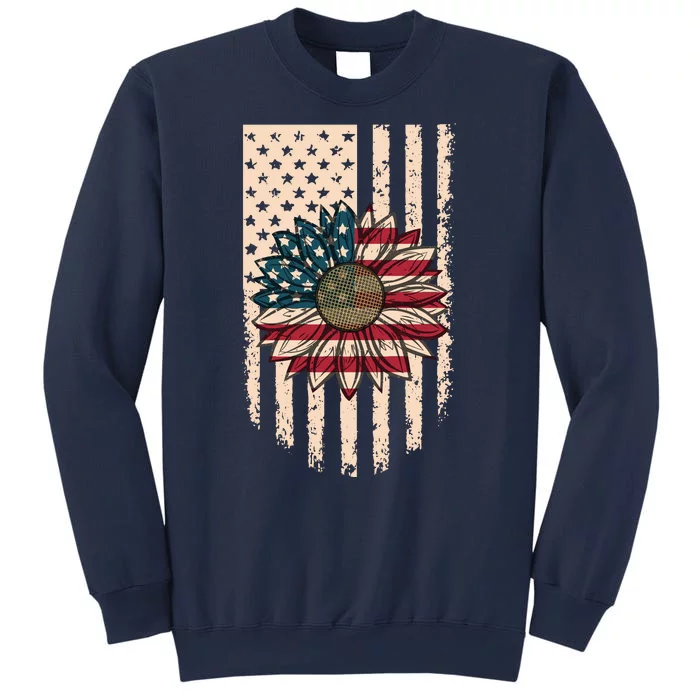 Distressed USA American Flag Sunflower Sweatshirt