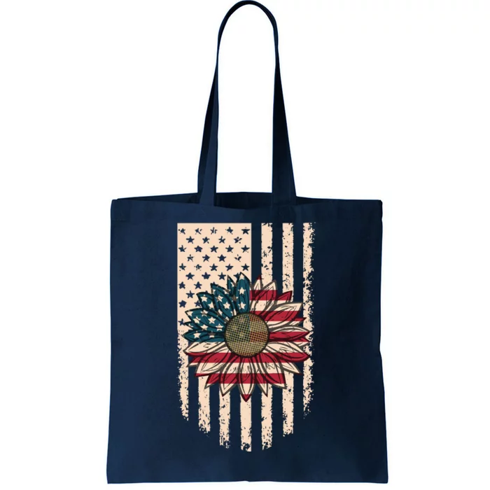 Distressed USA American Flag Sunflower Tote Bag