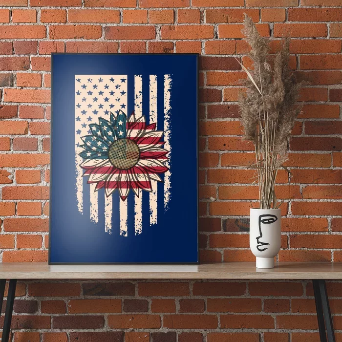 Distressed USA American Flag Sunflower Poster