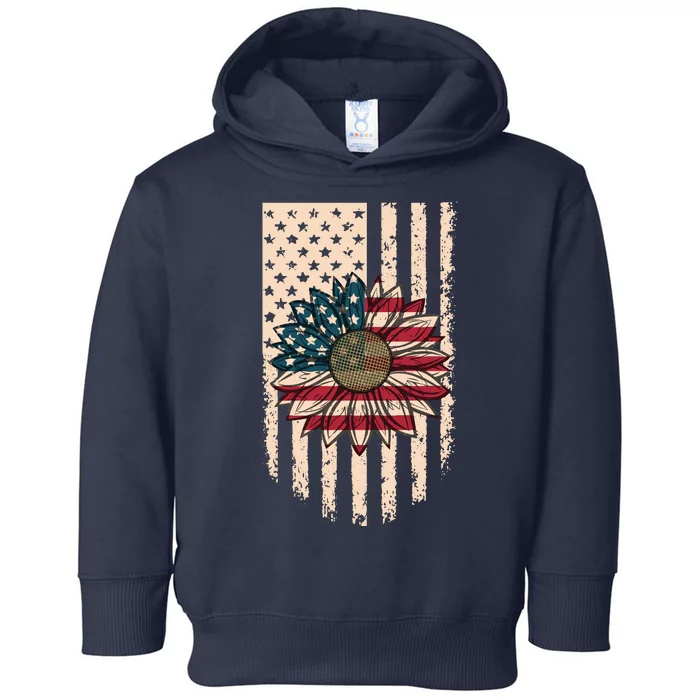 Distressed USA American Flag Sunflower Toddler Hoodie