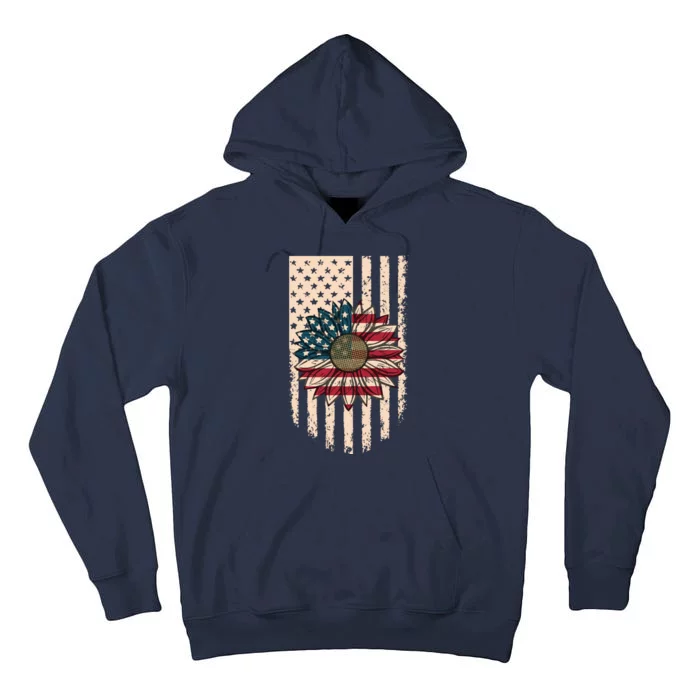 Distressed USA American Flag Sunflower Tall Hoodie