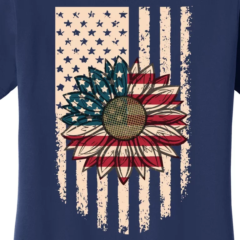 Distressed USA American Flag Sunflower Women's T-Shirt